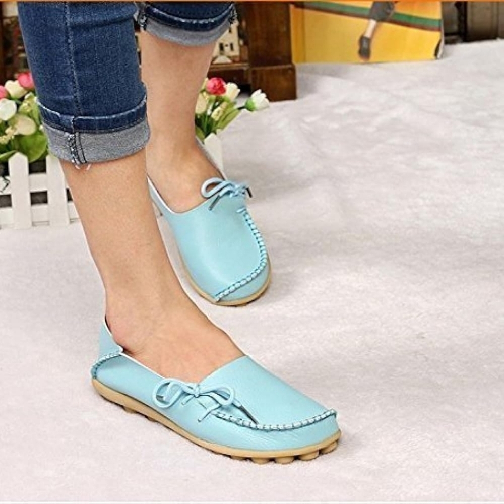 Fashion Slip Resistant PowderBlue Leather Moccasins Slip On Loafers 8